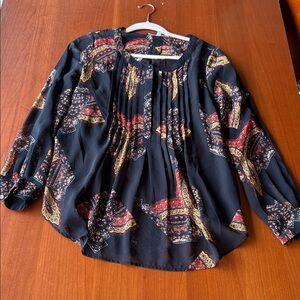Daniel Rainn Black Blouse with Red and Gold Accents